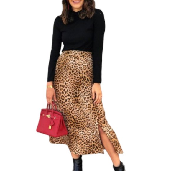 Zara Dresses & Skirts - ZARA | Cheetah Leopard Print Two Slits Silk Midi Skirt (Size M)
